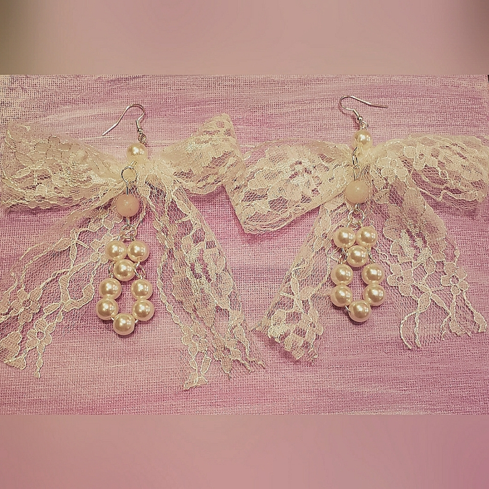 Handmade Beautiful Bows & Rose Quartz Dangle Earrings